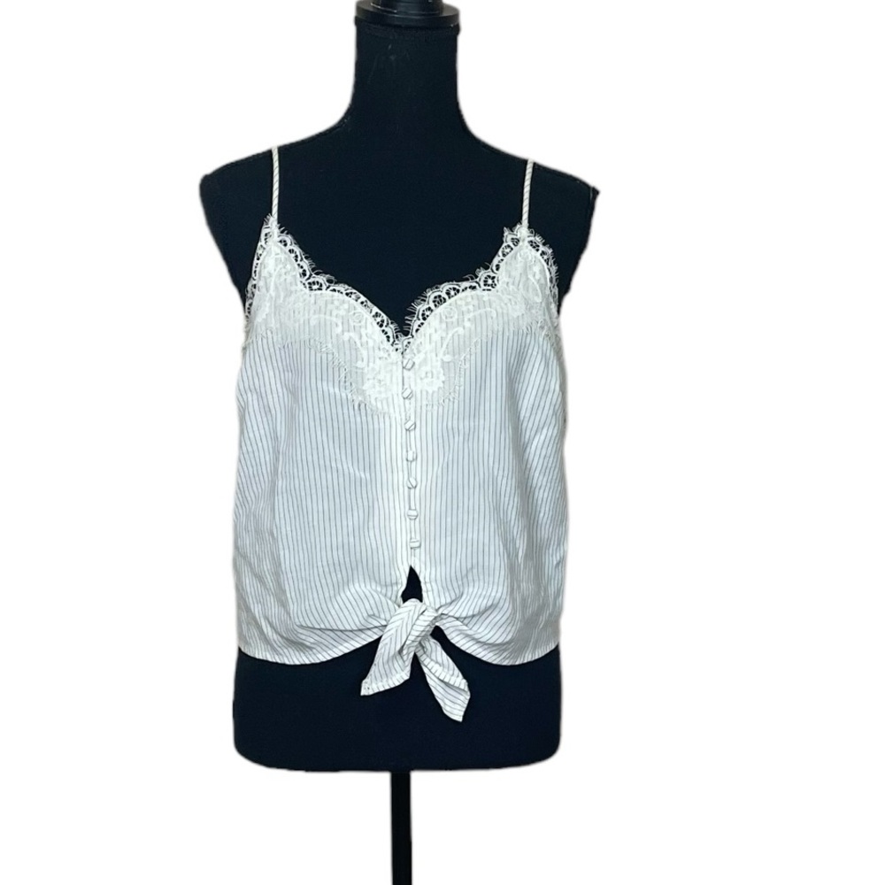 EUC ASTR the Label Pinstripe Dainty Lace Tank Top with Front Tie (D-1)